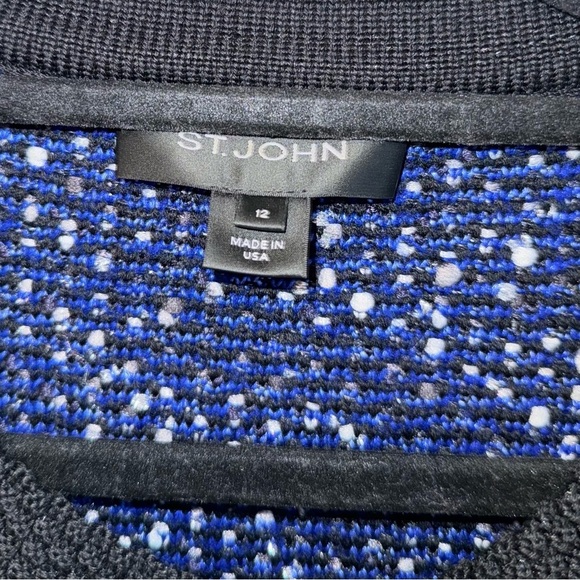 St. John Navy Black Silver Tweed Wool Jacket Size 12 - Picture 2 of 6